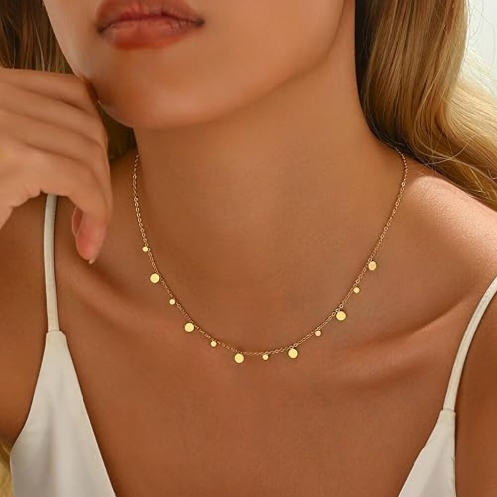 Neiman Marcus 18K Gold Plated Coin Disc Chain Necklace - Picture 2 of 4